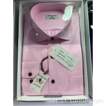 Chemise Homme Rose À Manches Longues Imprimée